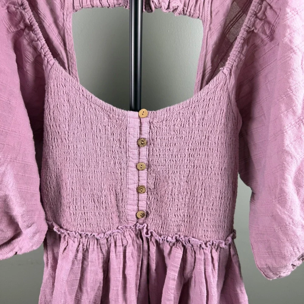 Free People Cottagecore Boho Womens Mini Dress Lilac Purple Cotton